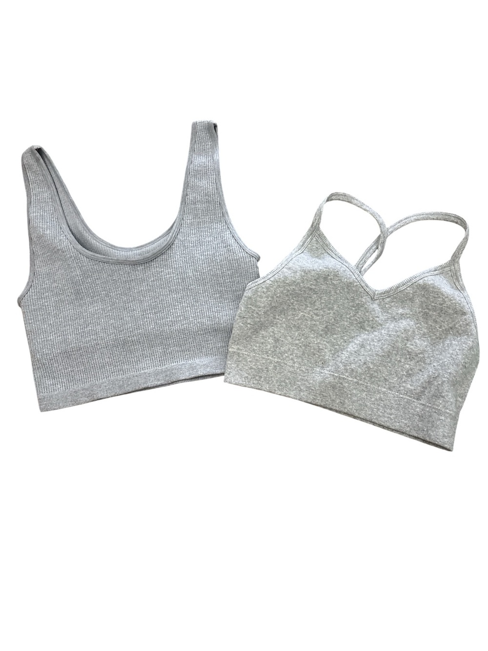 🌸. Gray Seamless Ribbed and V-Neck Bralette Duo activewear